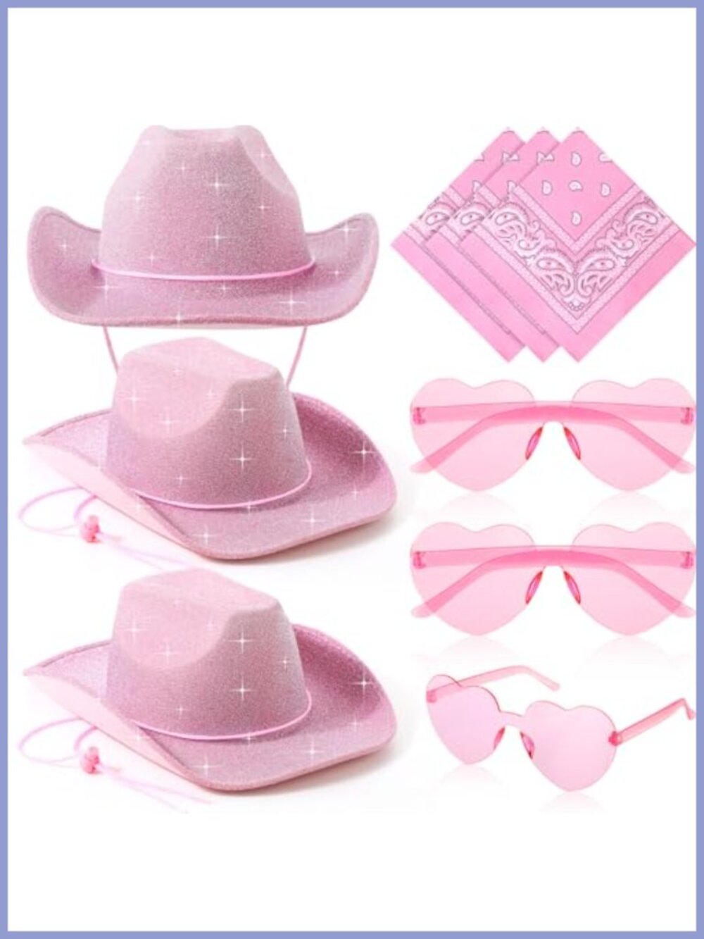Cowboy Hat Costume Set 3 Hats 3 Heart Sunglasses 3 Bandanas